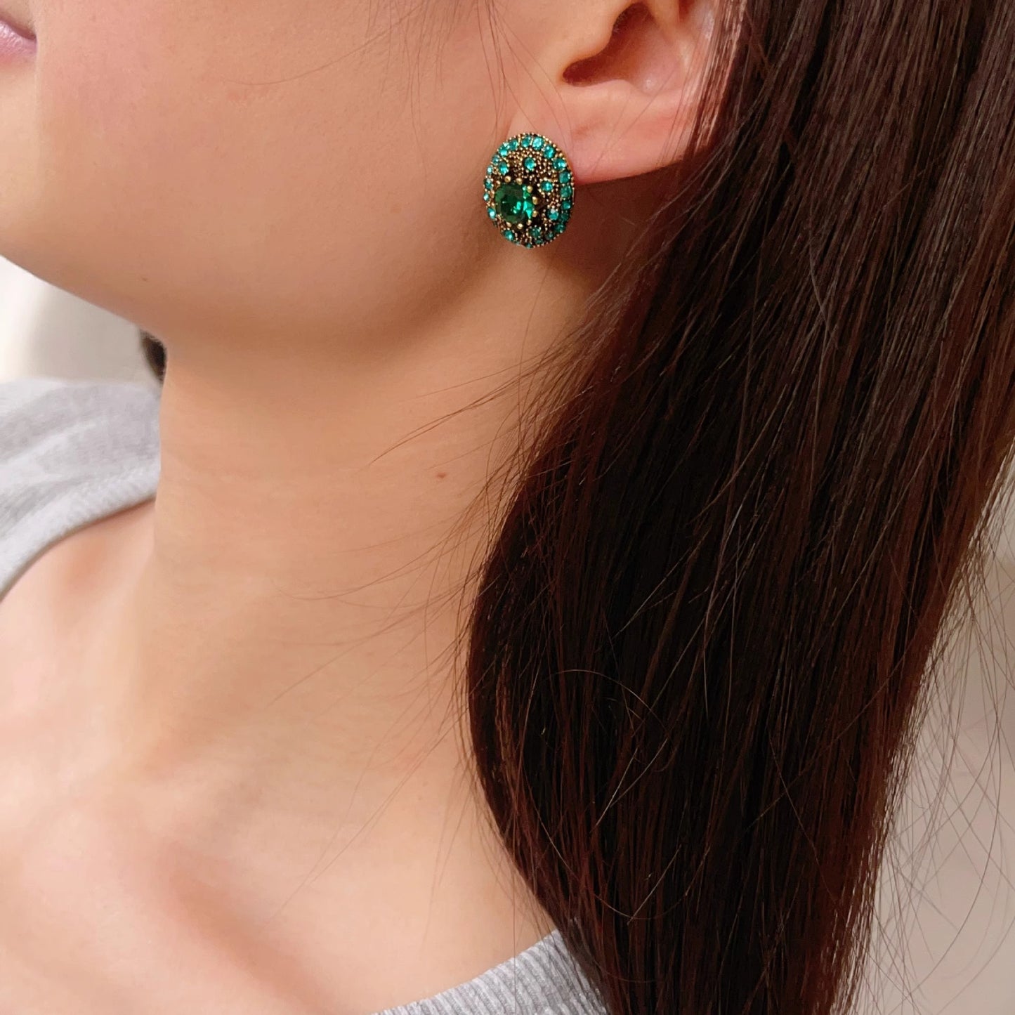 Geometric Gemstone Earrings with Silver Posts