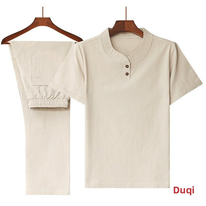 Chinese Style Cotton Linen Short Sleeve Suit Set