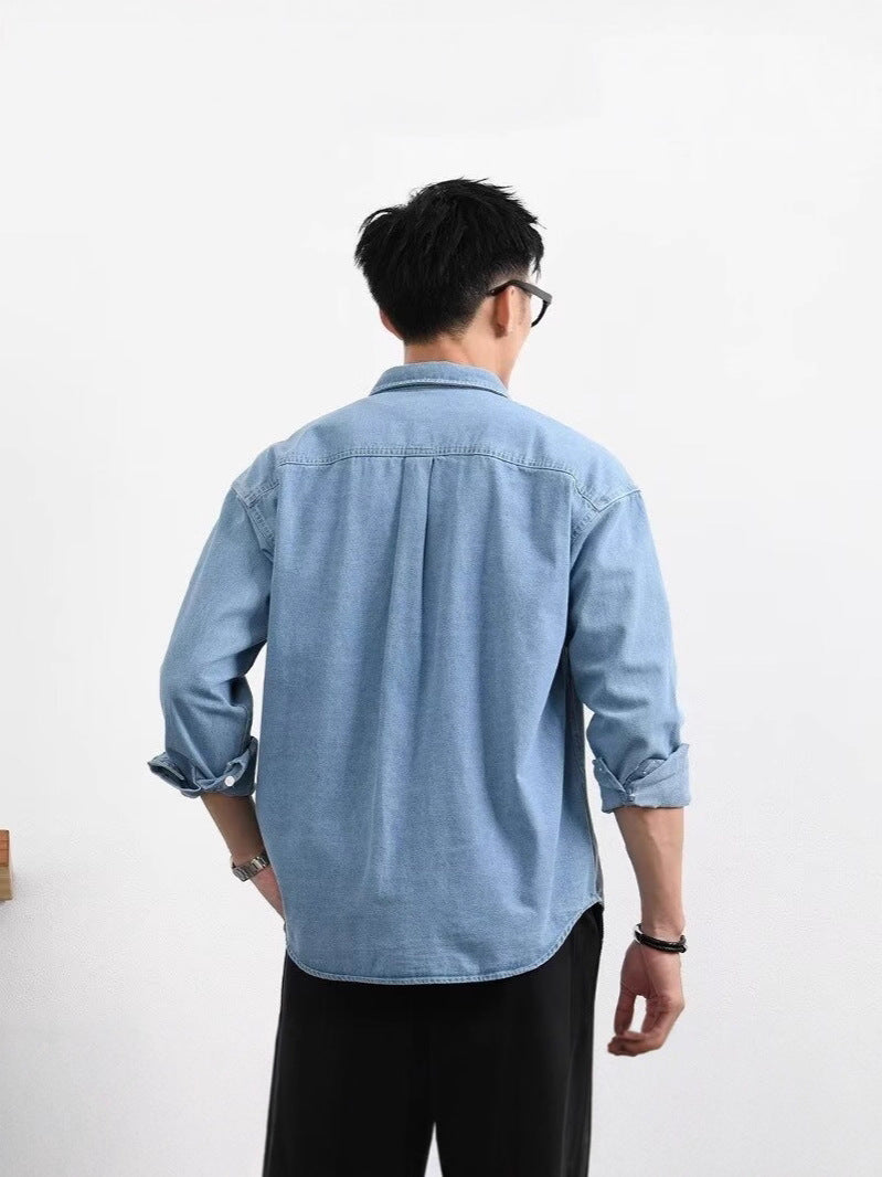 Mens Denim Shirt Loose Fit Long Sleeve