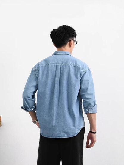 Mens Denim Shirt Loose Fit Long Sleeve