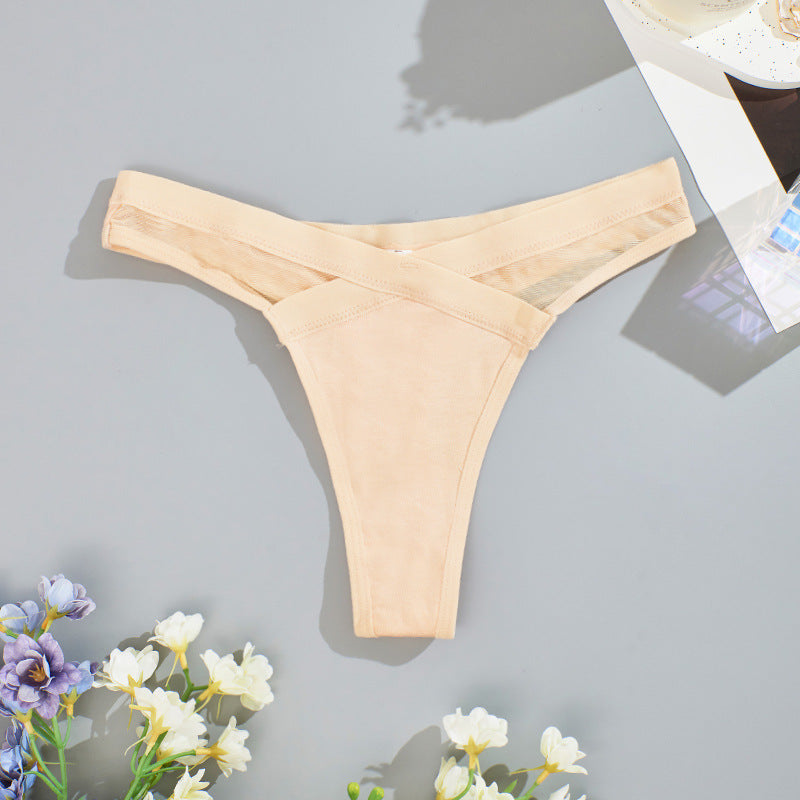 Women's low-rise mesh solid color transparent panties