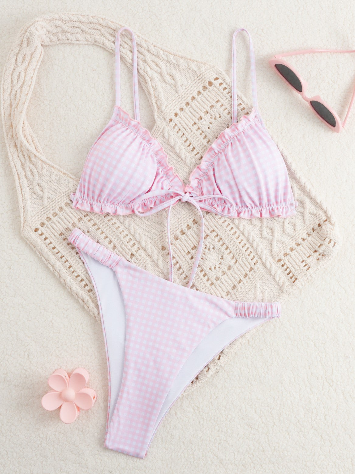 Pink Plaid Push-Up Bikini Set