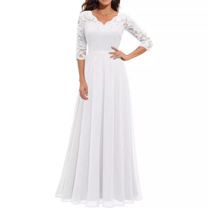 Lace Splicing Long Waist-Cinching Dress