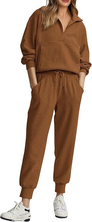 Women's Casual Half-Zip Sweatshirt and Sweatpants Set