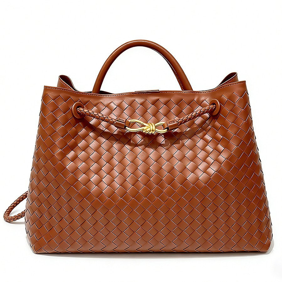 Woven Tote Bag with Metal Rope Buckle