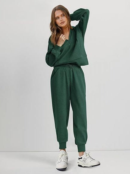 Women's Casual Half-Zip Sweatshirt and Sweatpants Set