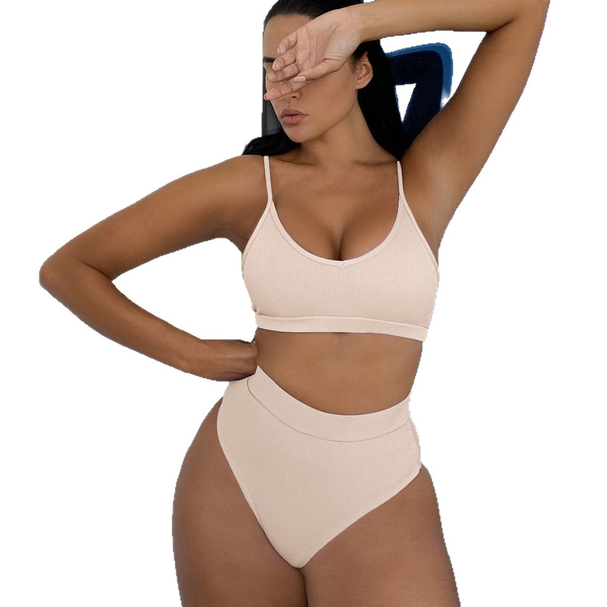 High-Waisted Ribbed Bikini Swimsuit