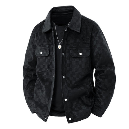 Mens Suede Checkerboard Plaid Jacket
