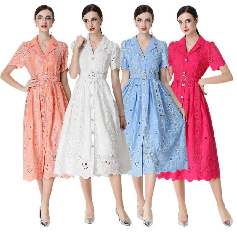 Vintage Embroidery Tie-Waist Dress