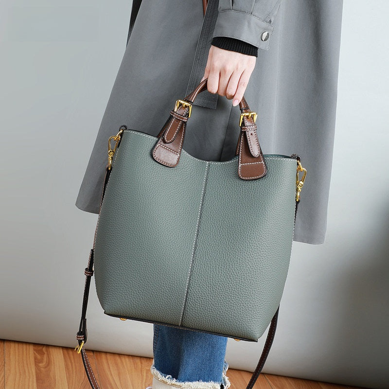Large capacity genuine leather crossbody shoulder bag