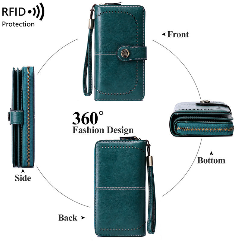 Long-style zipper anti-magnetic wallet
