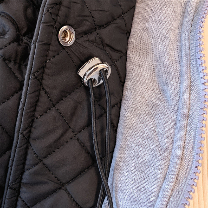 Black Hooded Quilted Cotton Jacket for Women