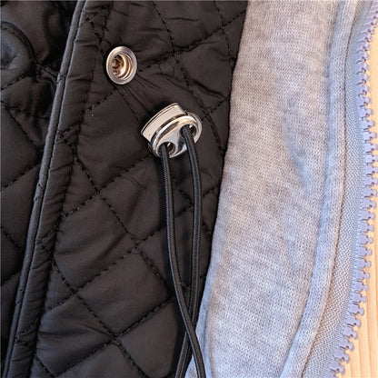 Black Hooded Quilted Cotton Jacket for Women
