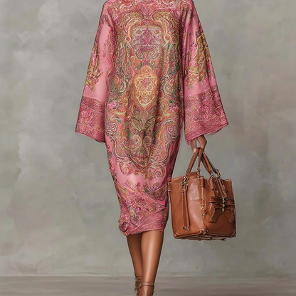 Flowy Bell Sleeve Digital Print Dress