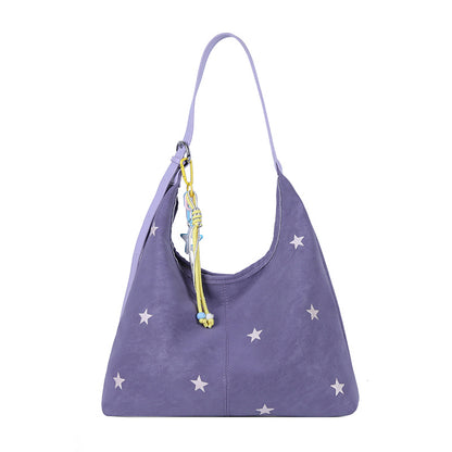 Korean Style Single Shoulder Bucket Bag with Star Embroidery