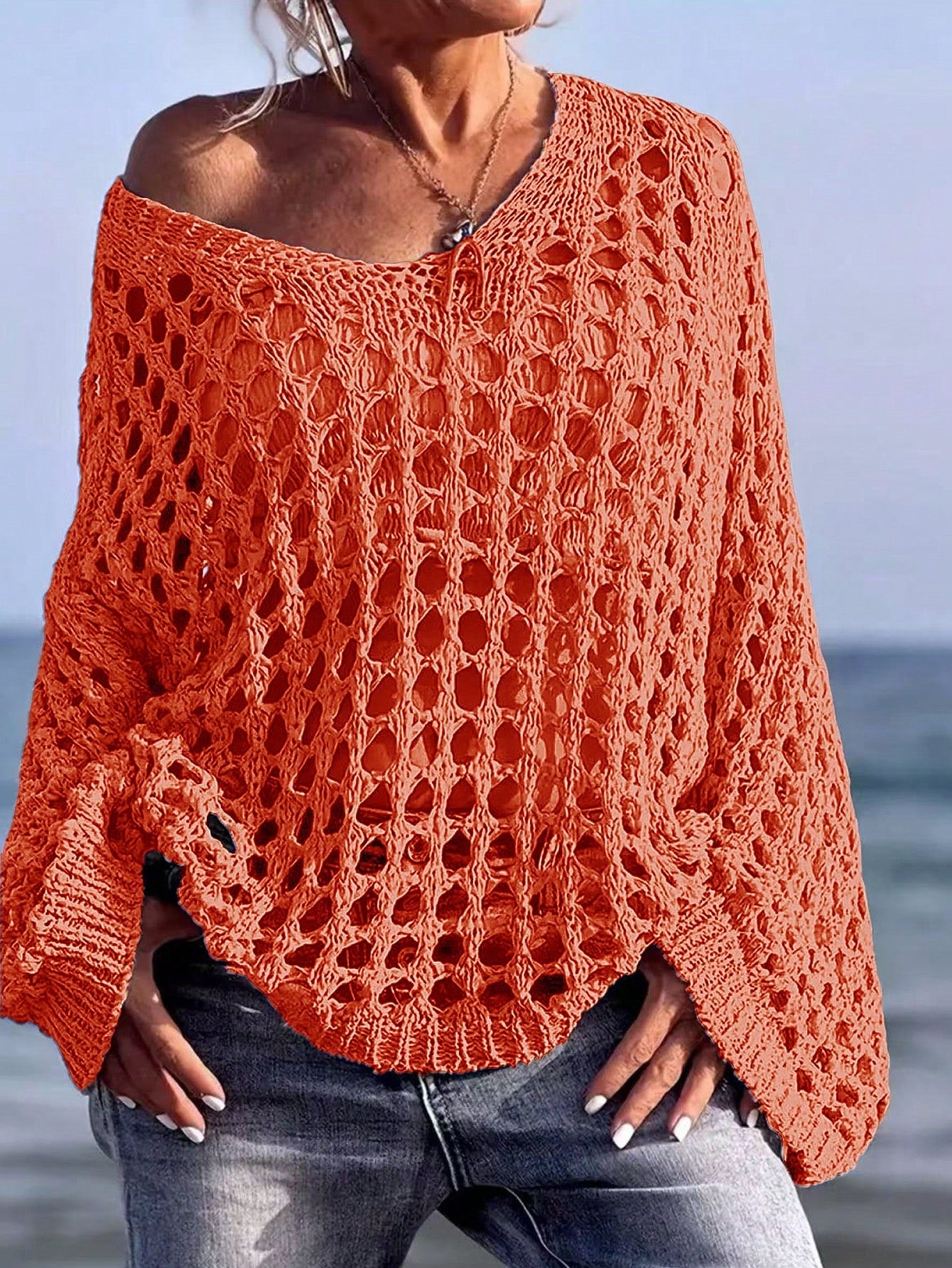 Hollow Out Knit Sun Protection Shirt