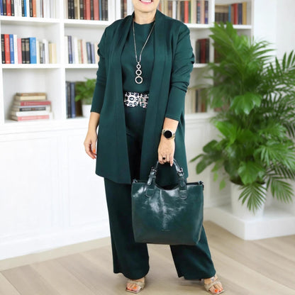 Women Knit Three Piece Cardigan and Pants Outfit