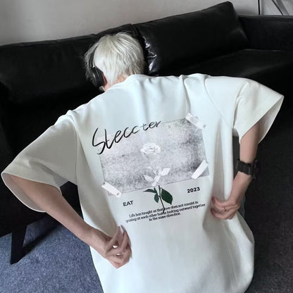 Mens Rose Print Cotton T-Shirt