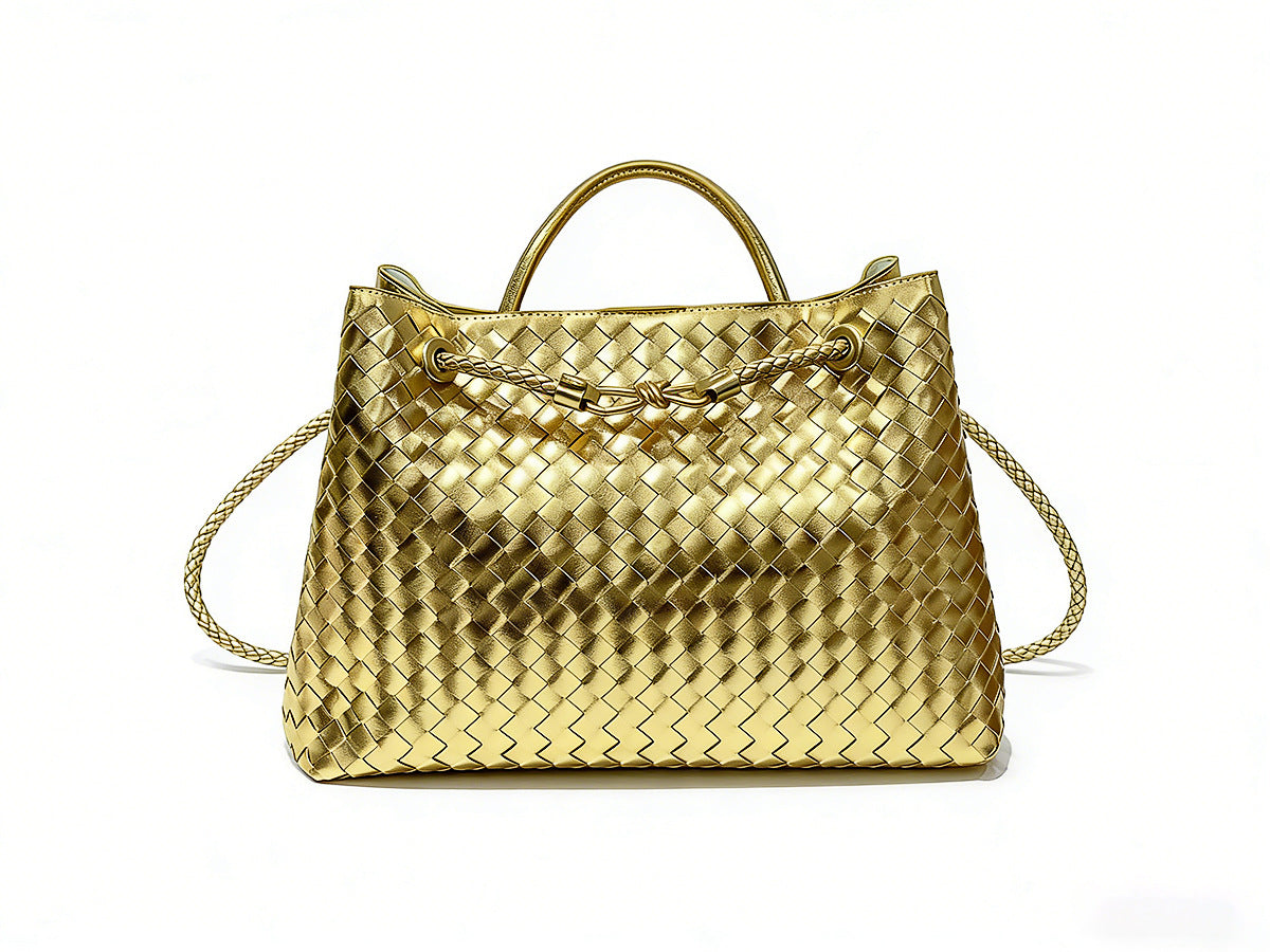 Woven Tote Bag with Metal Rope Buckle