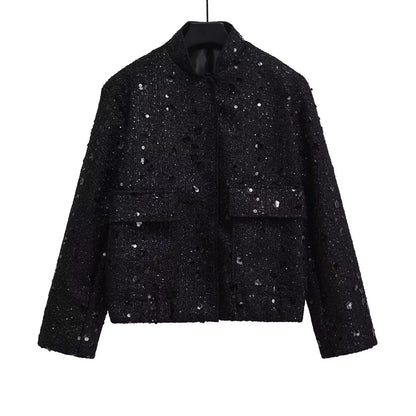 Womens Sequin Embellished Casual Jacket