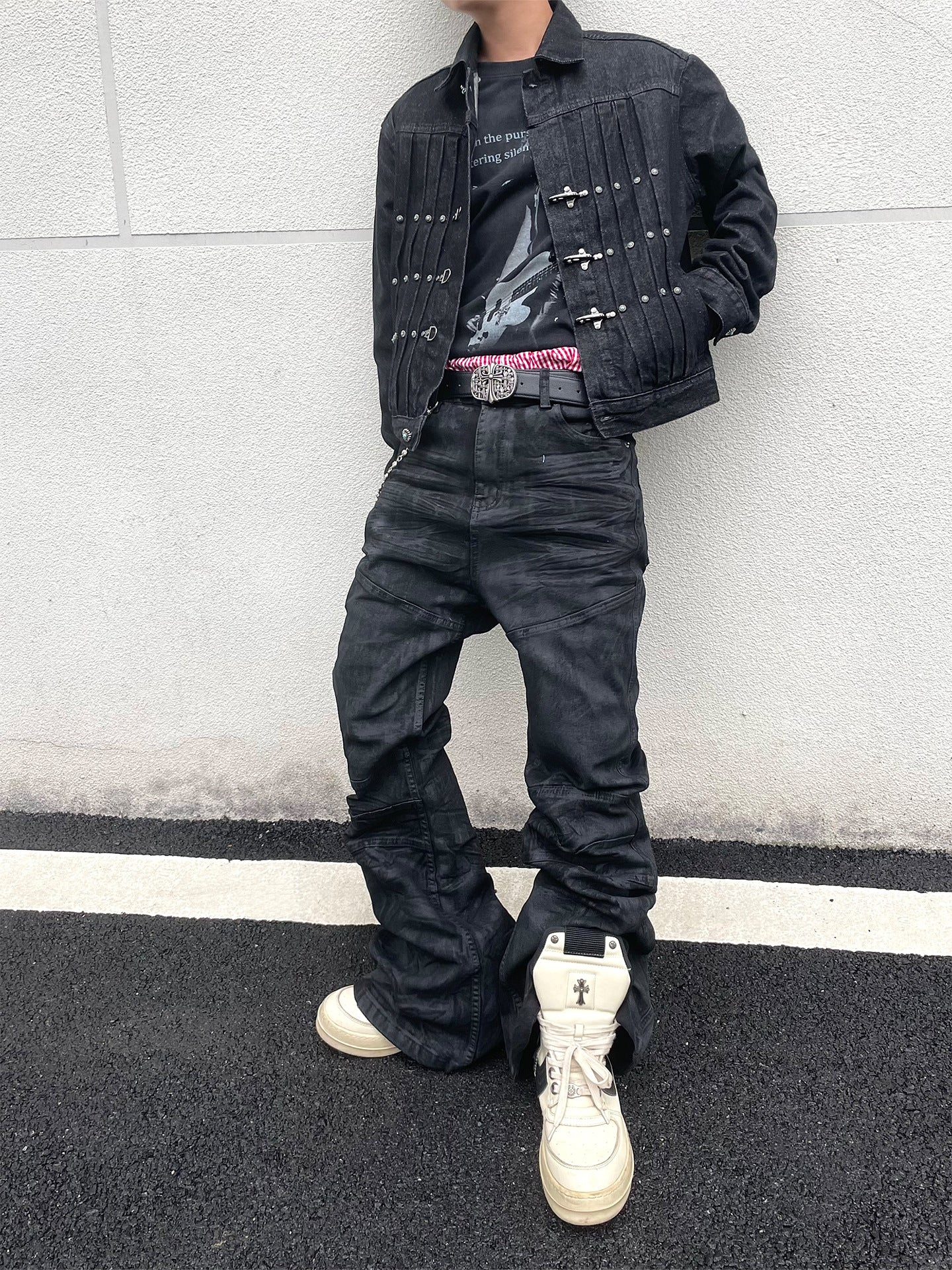 Vintage Hand-Brushed Wax Coated Denim Jeans for Men