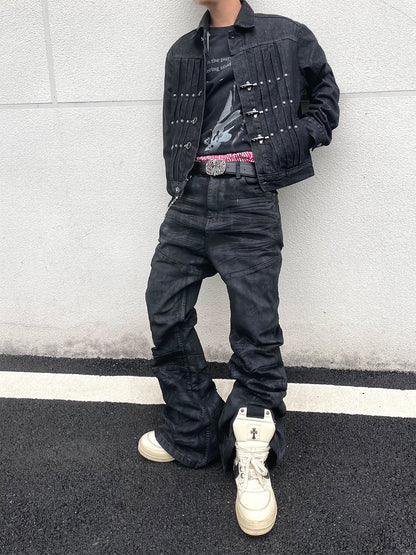 Vintage Hand-Brushed Wax Coated Denim Jeans for Men