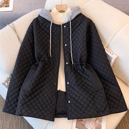 Black Hooded Quilted Cotton Jacket for Women