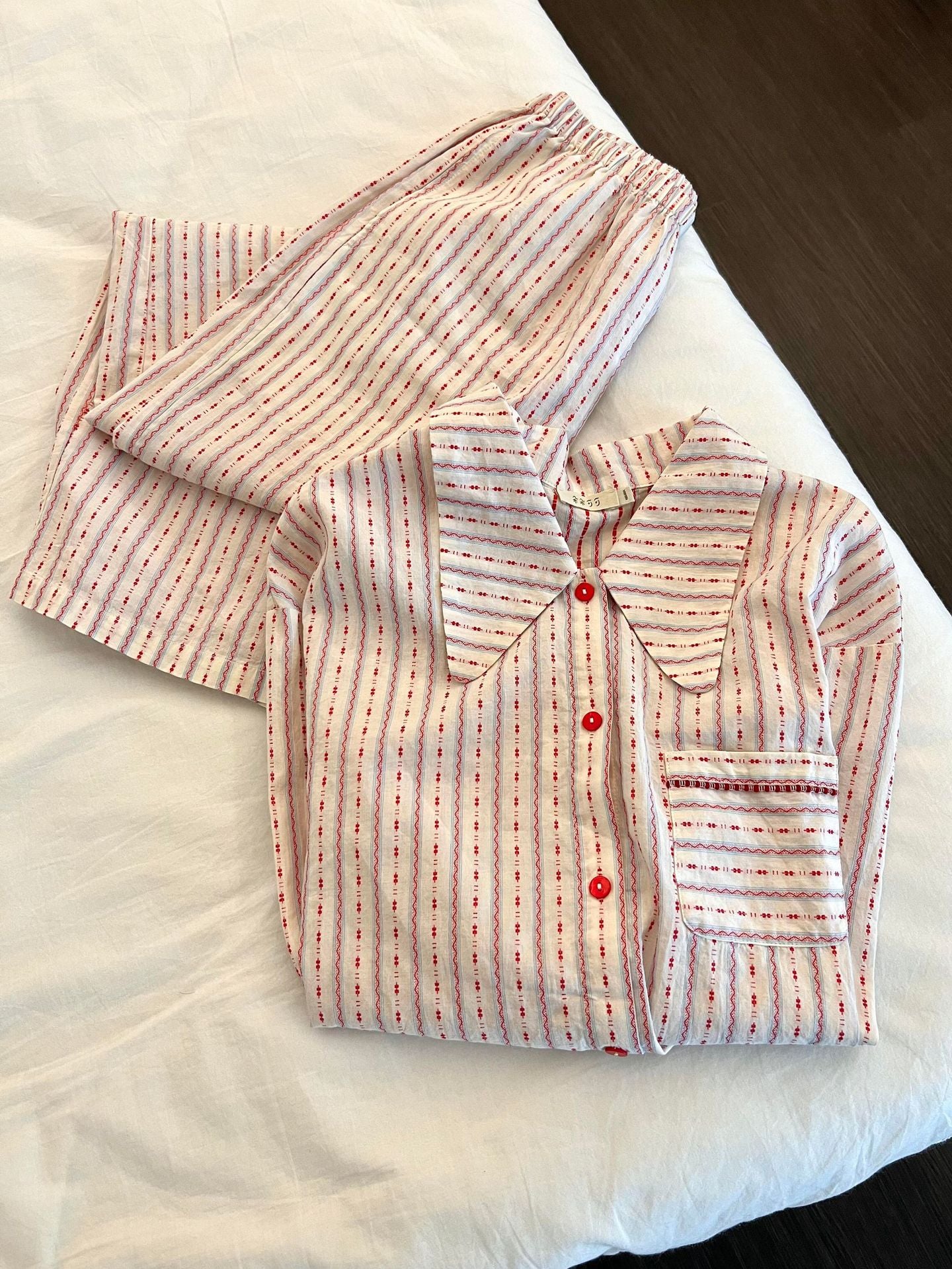 Womens Striped Pajama Set Long Sleeve Home Wear