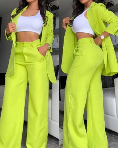 Elegant Solid Color Blazer and Pants
