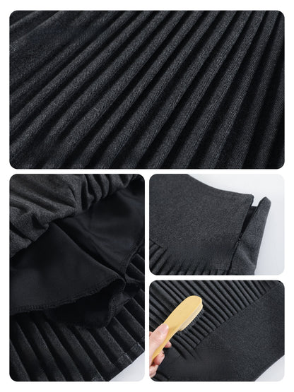Brown woolen pleated skirt