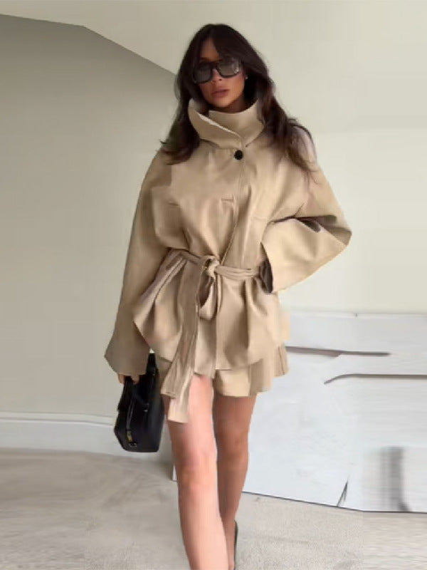 Sophisticated style belted cuff trench coat
