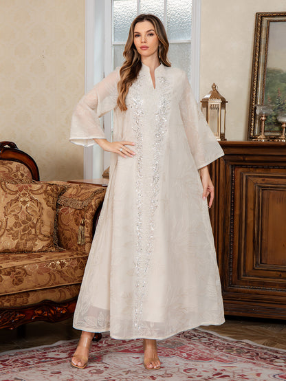 Mesh Embroidered Sequined Long Dress