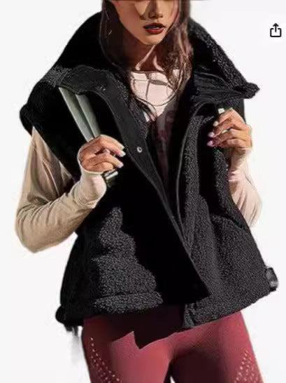 Women's Plush Fleece Button Front Vest