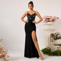 Black Sequin V-neck Fishtail Evening Dress