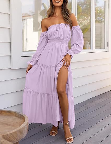 Bohemian Off-Shoulder Smocked Tiered Long Dress