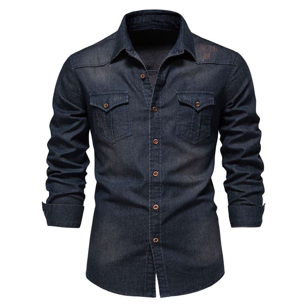 Mens Casual Denim Long Sleeve Shirt