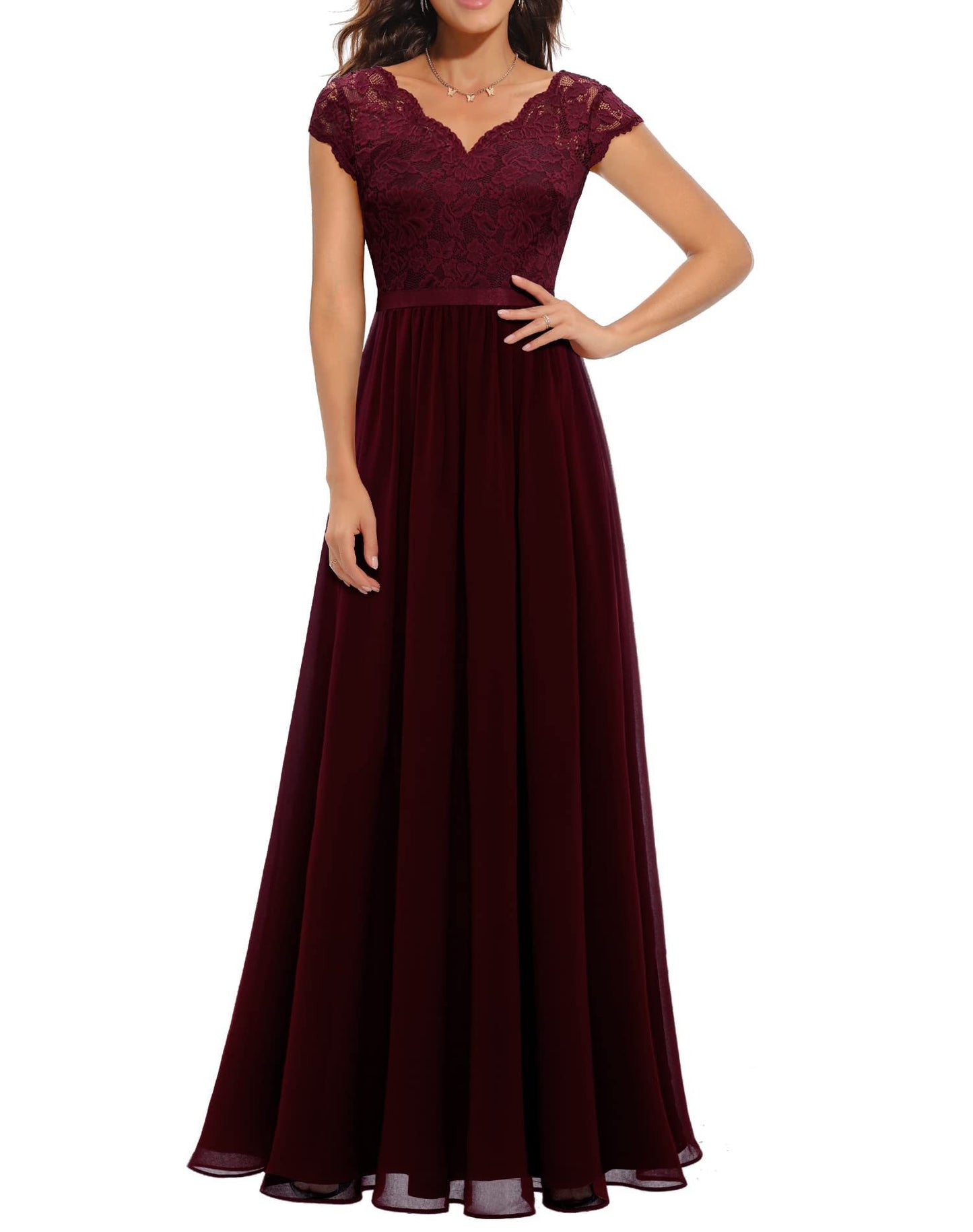 Lace Splicing Long Waist-Cinching Dress