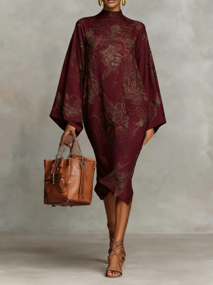 Flowy Bell Sleeve Digital Print Dress