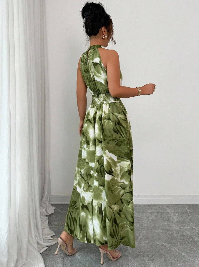 Floral Print Stand Collar A-Line Dress