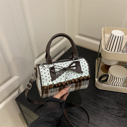Bow Design Plaid Canvas Handbag