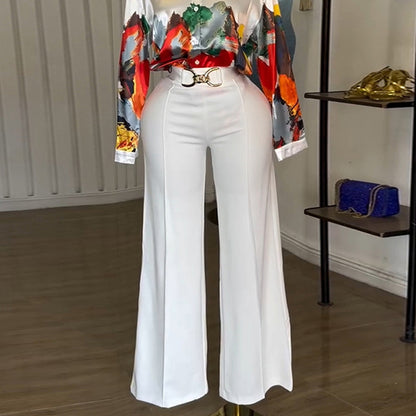 Printed Long-Sleeved Shirt Wide-Leg Pants