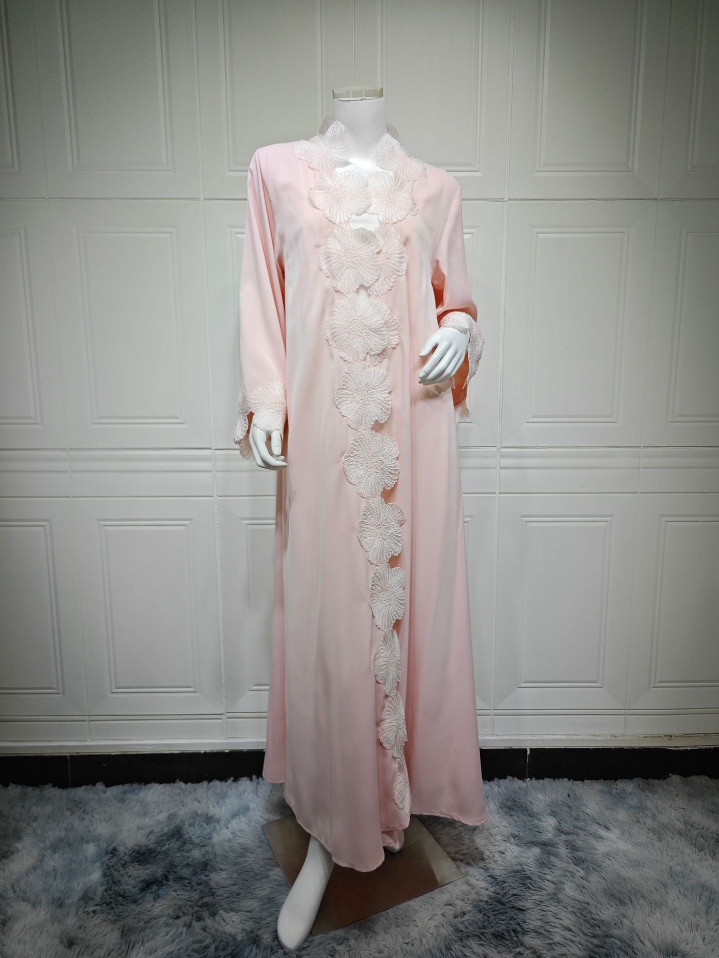 Floral Appliqu� Long Dress Cardigan