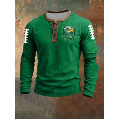 Three-button long-sleeved printed sweatshirt