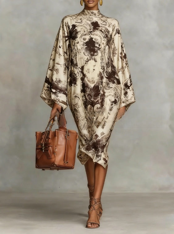 Flowy Bell Sleeve Digital Print Dress
