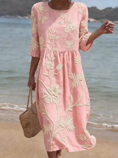 Women's Mid-Length Sleeve Dress with Side Pockets