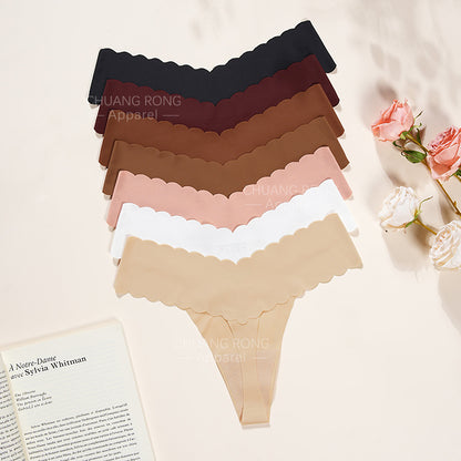 Large Size Wavy Edge Women's Underwear V-Shaped Low-Waist One-Piece Seamless Sexy Pure Cotton Crotch Breathable Fitness Thong for Women