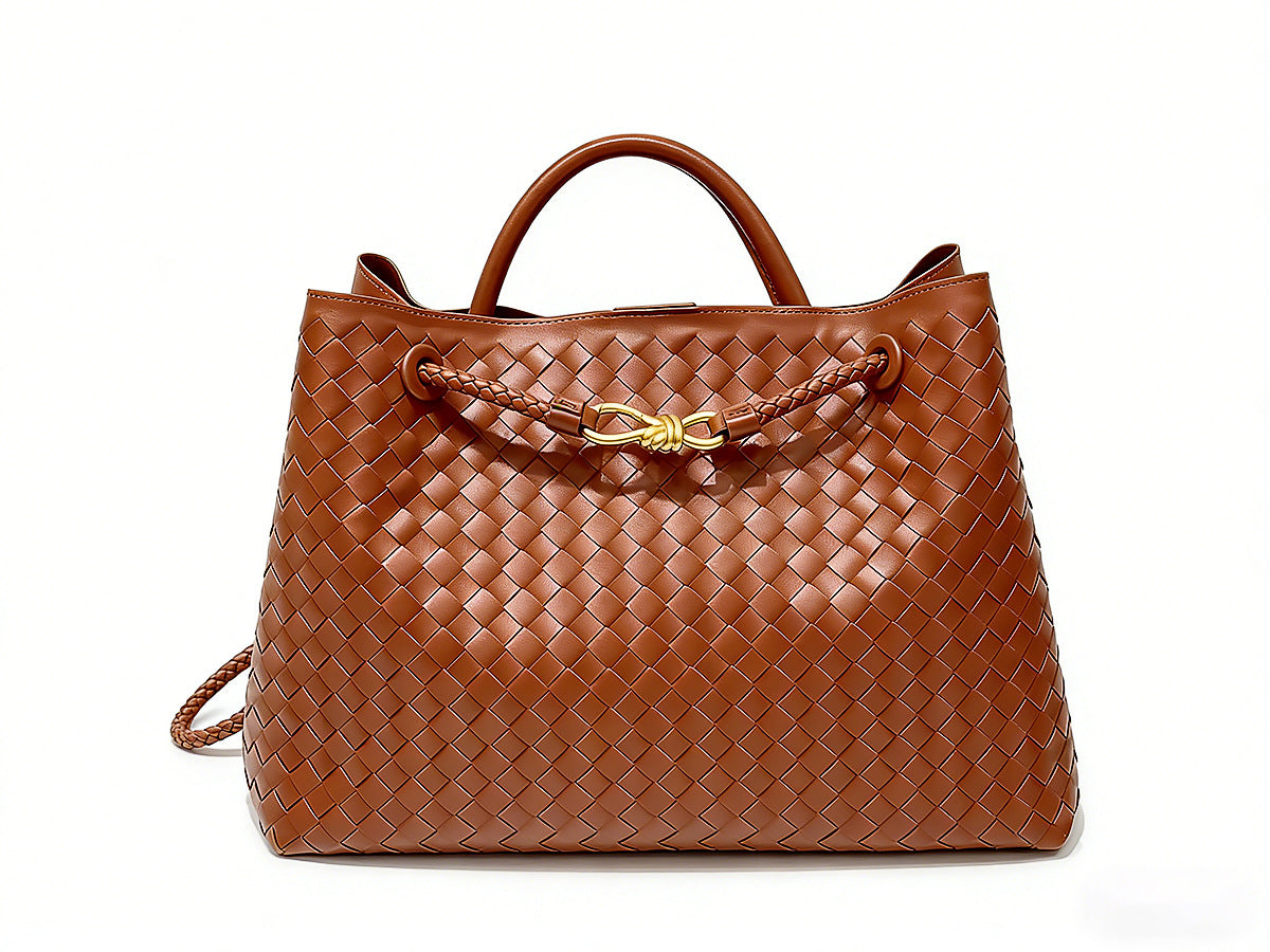 Woven Tote Bag with Metal Rope Buckle