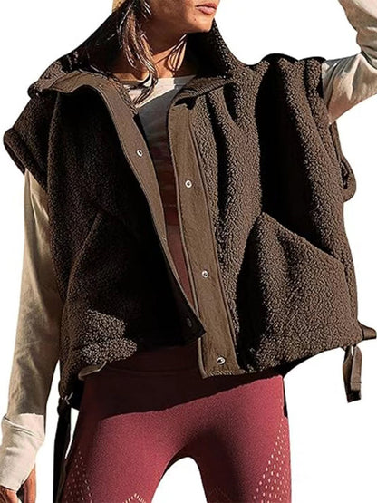 Women's Plush Fleece Button Front Vest