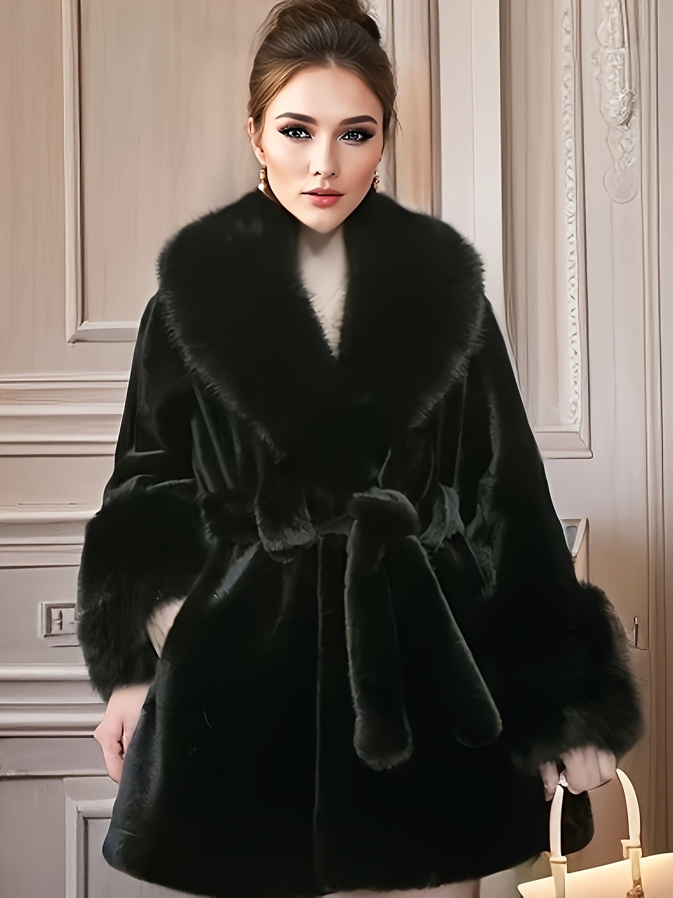 Womens Long Fur Collar Coat
