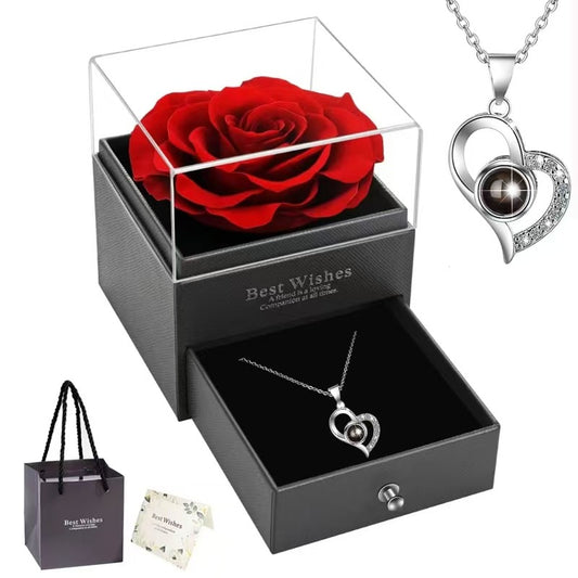 European and American Hot-Selling New Projection Ins Fashion 100 Languages I Love You Heart Necklace Valentine's Day Gift